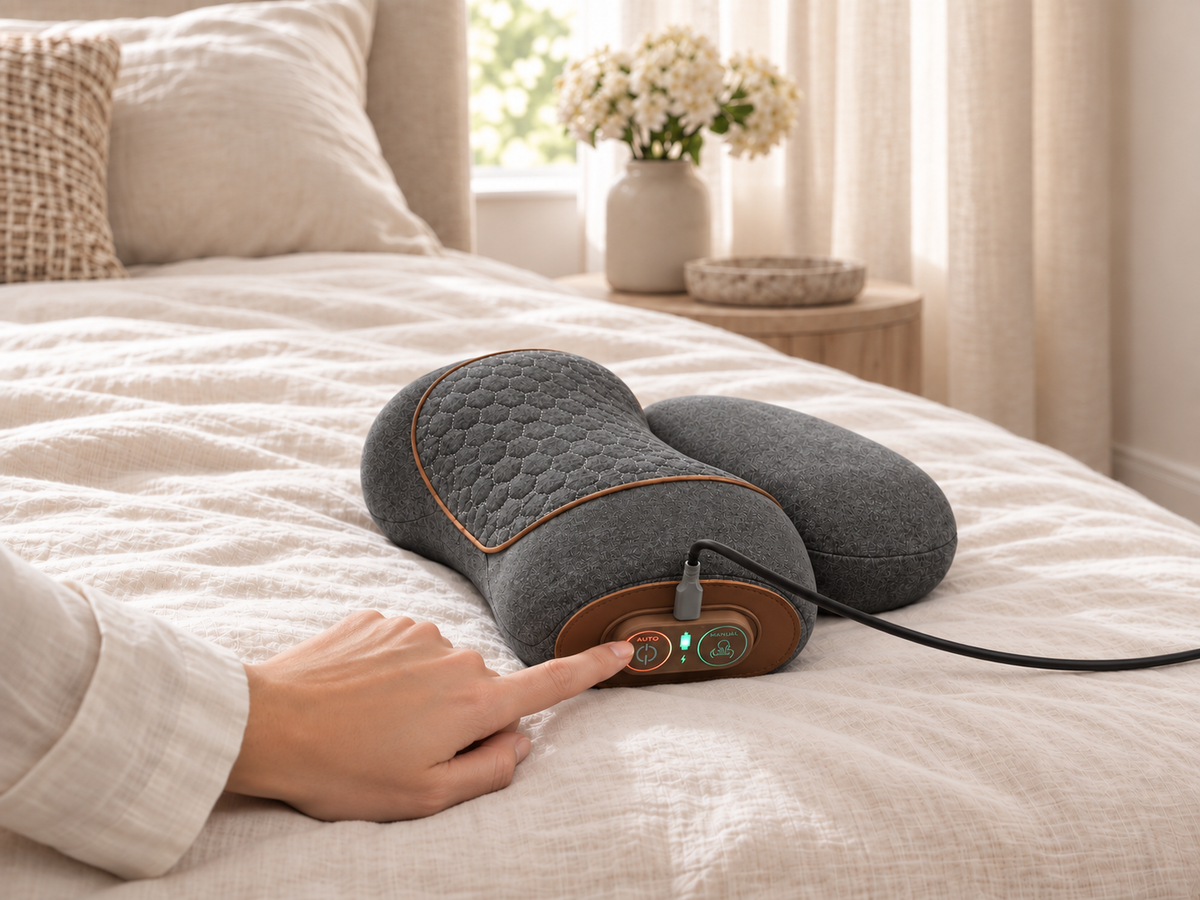 Hand resting on CloudRest beside the two side buttons
