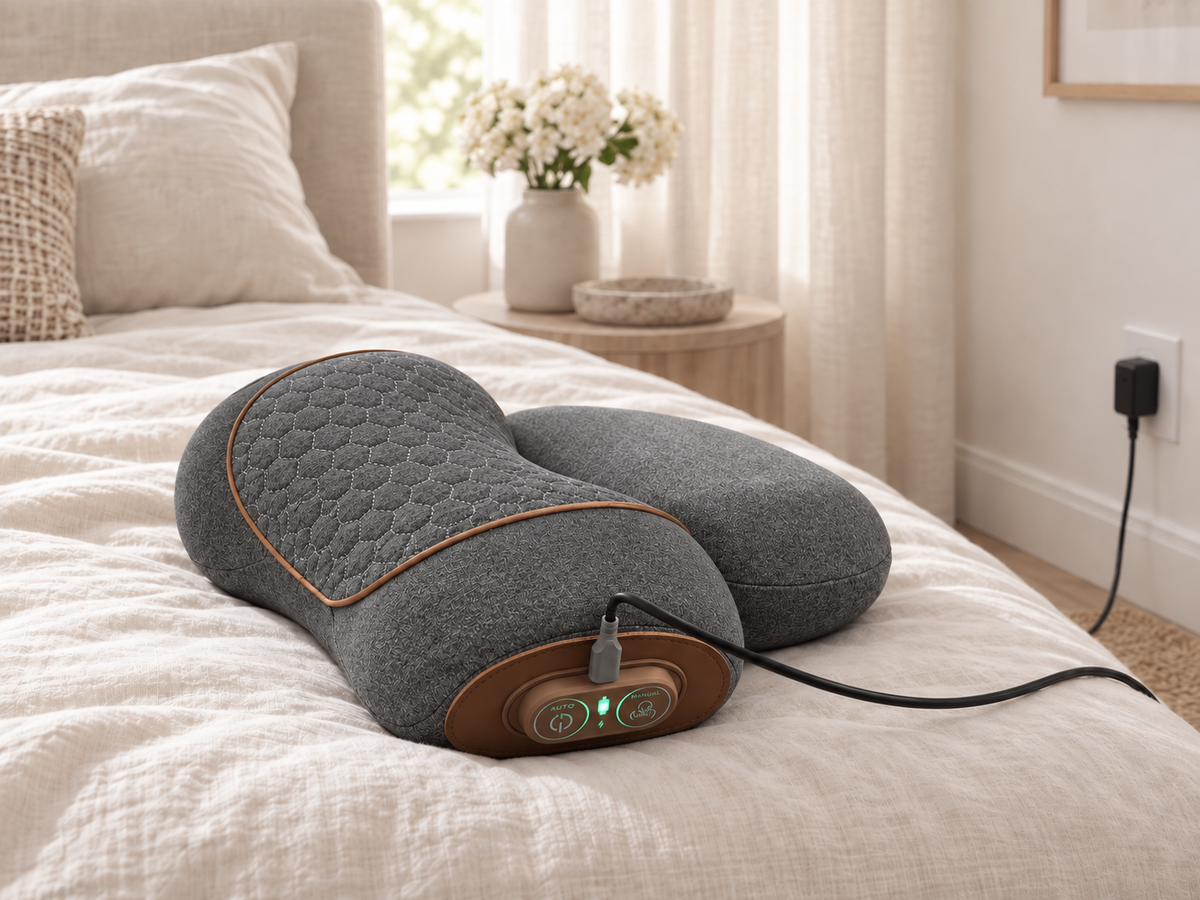 Woman lying in bed with CloudRest supporting her head and neck