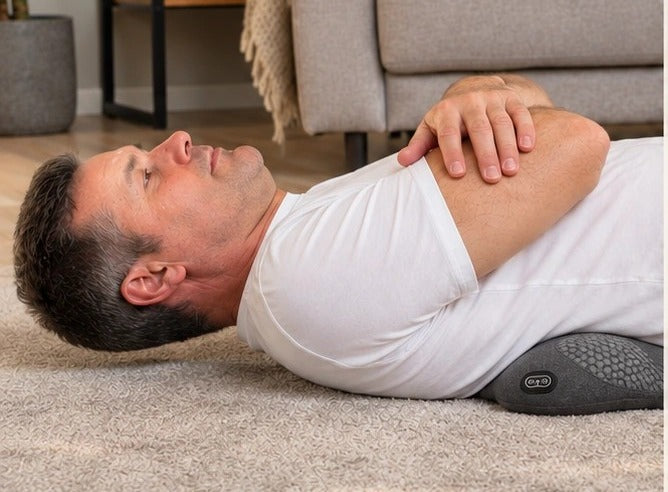 Man resting at home with LumbarCloud under his lower back